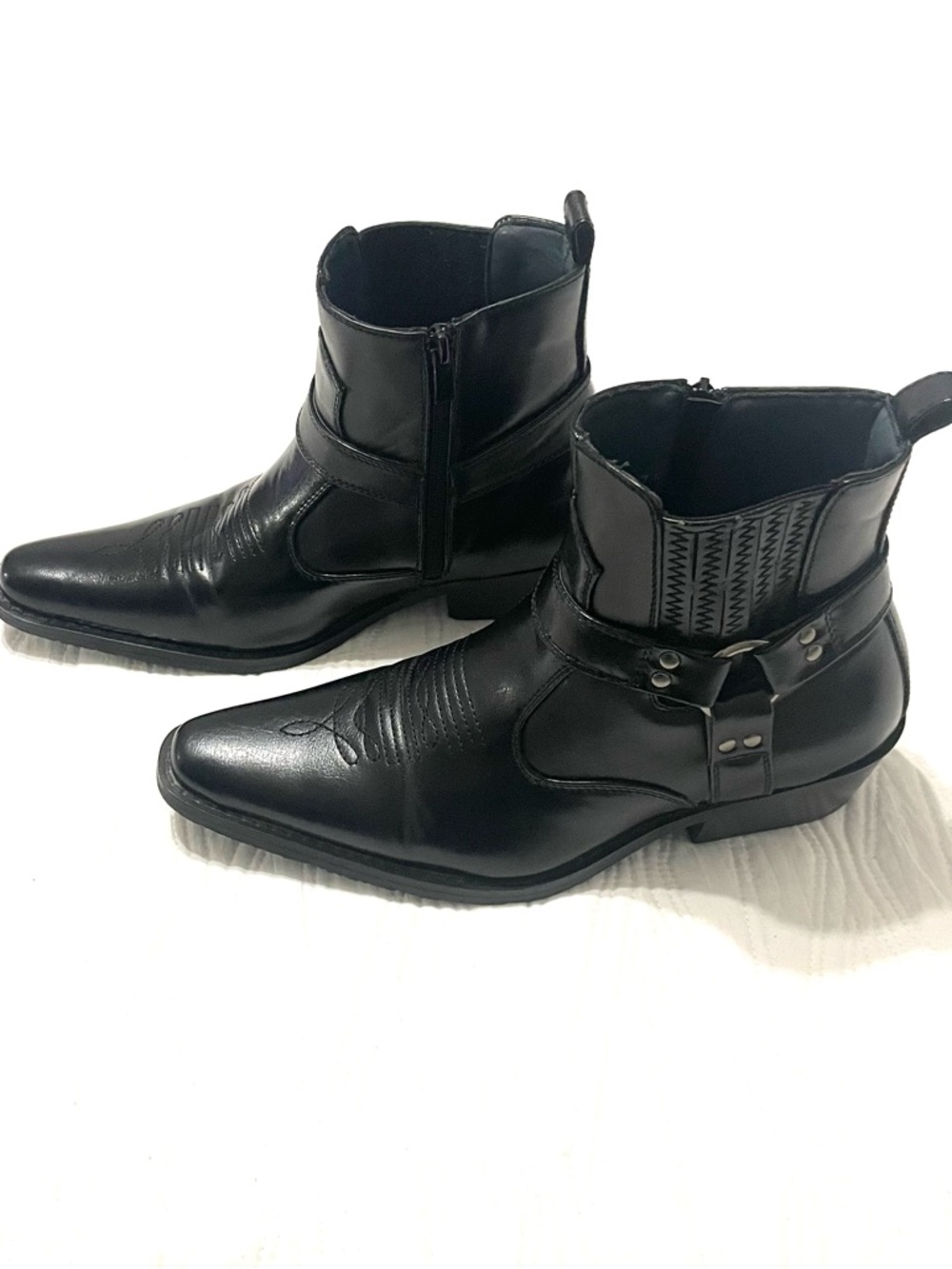 Alberto Fellini Men’s Black Faux Leather Zip Cowboy Boots